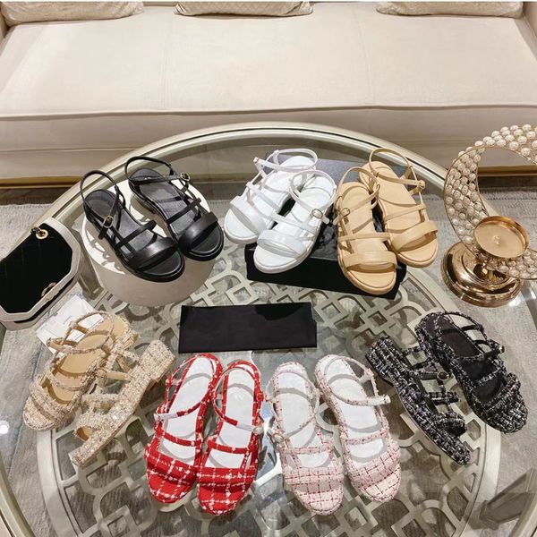 

2023 designer luxury classic roman buckle straps sandals womens genuine leather/custom fabric belt embellished slippers lady outdoor casual, Black