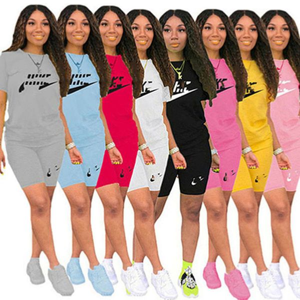 

2023 brand designer women letter tracksuits summer casual two piece set short sleeve t-shirt+shorts fashion sports suit crew neck outfits pu, Gray
