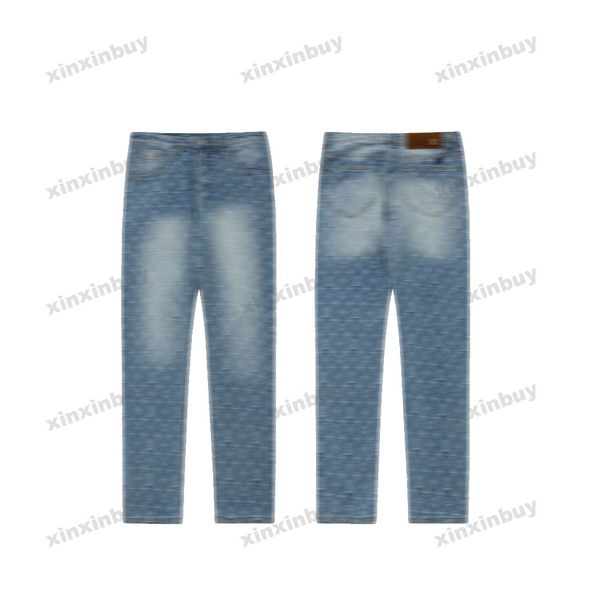 

xinxinbuy men women designer pant destroyed letter jacquard denim 1854 spring summer casual pants black gray blue m-3xl, Black;brown