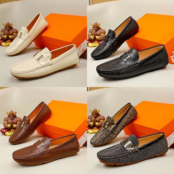 

casual shoes italian luxury brand men's dress cowhide h and metal buckle bean shoes driving on the party wedding leisure office walking, Black