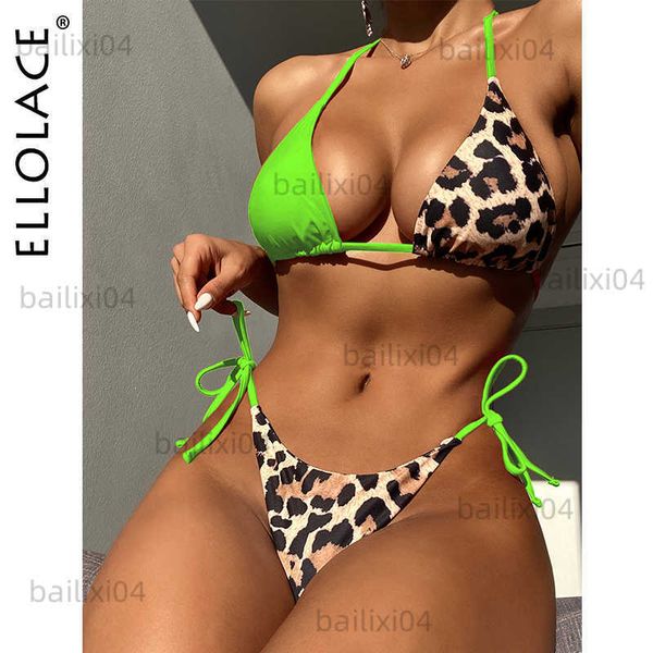 

women's swimwear ellolace leopard swimsuit 2022 new micro bikini summer beachwear set woman 2 pieces low waist bathing suit triangle sw, White;black