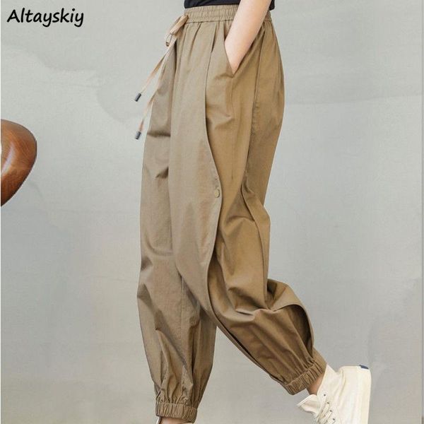 

capris causal pants women khaki stylish pockets spring solid ankle length streetwear solid aesthetic harem trouser chic soft hot, Black;white