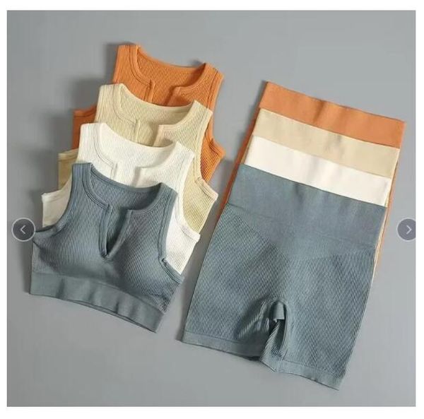 

lulus european and american style fitness suit, quick drying yoga suit, vest set, sports shorts, two-piece set age, Gray