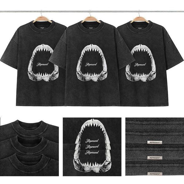 

2023 fashion men's and women's t shirts uk high street brand representative summer shark youth pop american couple loose round nec, White