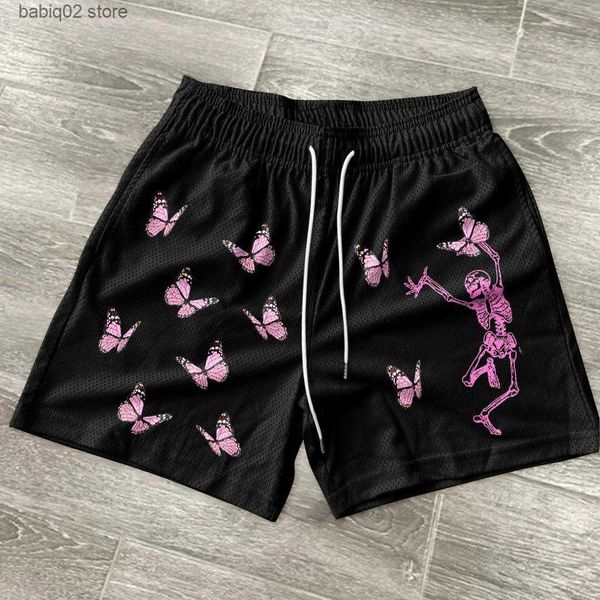 

men's shorts butterfly skeleton running shorts men sports y2k clothes fitness bodybuilding short pants quick dry gym training beach sho, White;black
