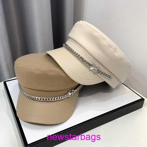 

original edition designer herms hat for sale british versatile chain woolen flat octagonal womens autumnwinter korean fashion diamond embedd, Blue;gray