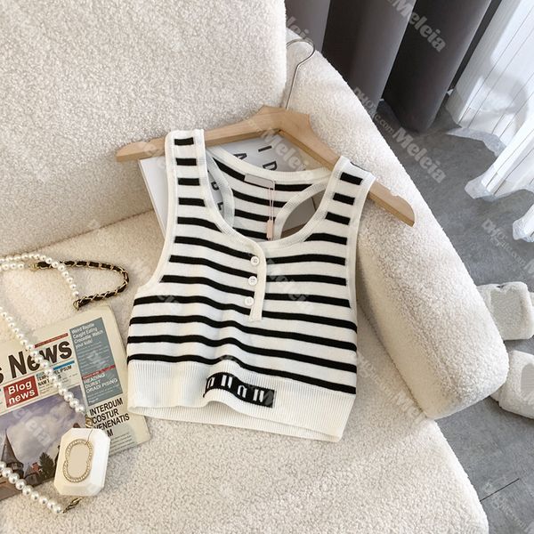 

striped knitted tanks slim backless tank for women letter jacquard casual tees summer lady vacation, White
