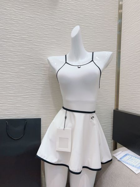 

designer bikini minimalist skirt style one piece swimwear covering belly show thin spring swimwear two piece set for summer, White;black