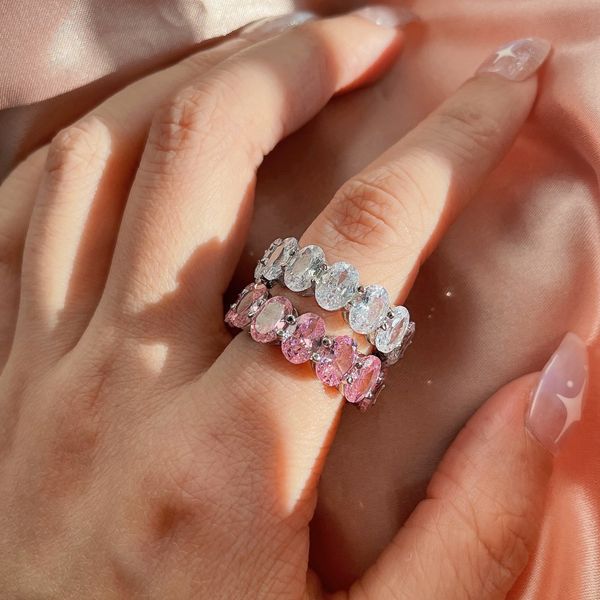 

eternity full lab diamond ring 100% real 925 sterling silver party wedding band rings for women men engagement jewelry gift, Slivery;golden