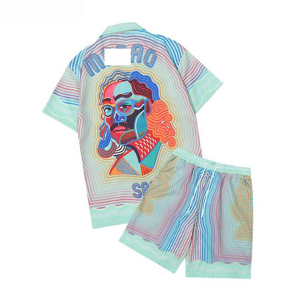 

casablanc-s 22ss designer shirts masao san print mens casual shirt womens loose silk shirt short sleeves luxury t-shirt highquality tees siz, White;black