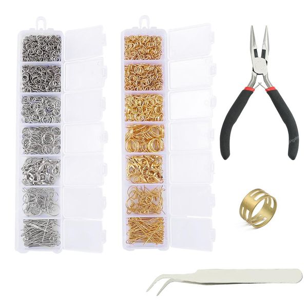 

diy jewelry accessories kit set 3/4/5/6/7/8/10 mm open jump rings/lobster clasp/earring hooks for diy jewelry making supplies jewelry making, Blue;slivery