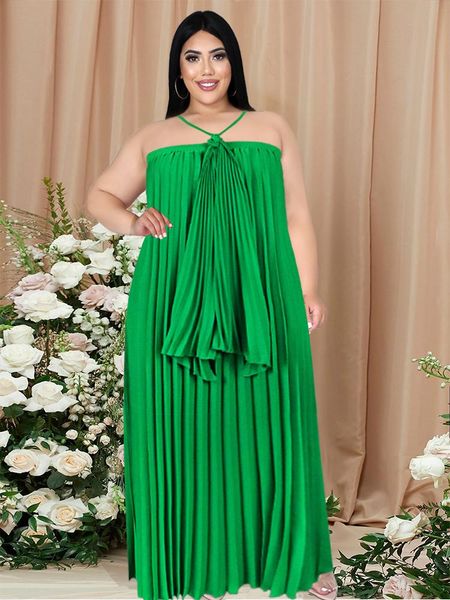 

dresses green summer dresses halter sleeveless loose pleated beach vacation gowns stylish plus size 3xl 4xl oversized women outfits 2022, Black