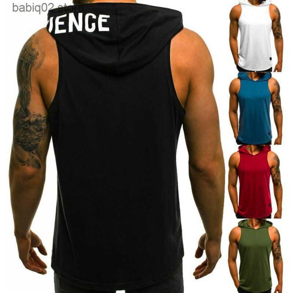 

men' tank men' tank casual sleeveless hoodie bodybuilding workout vest muscle fitness shirts male jackets t230417, White;black
