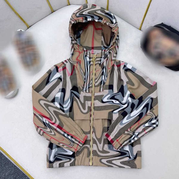 

23ss kids jacket duster coats kids designer clothes girls suntan coat kid lattice hooded zipper windbreaker jackets big kids baby clothes a1, Blue;gray