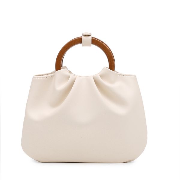 

new small bag handbag temperament, vintage pleated cloud women's bag wooden handle