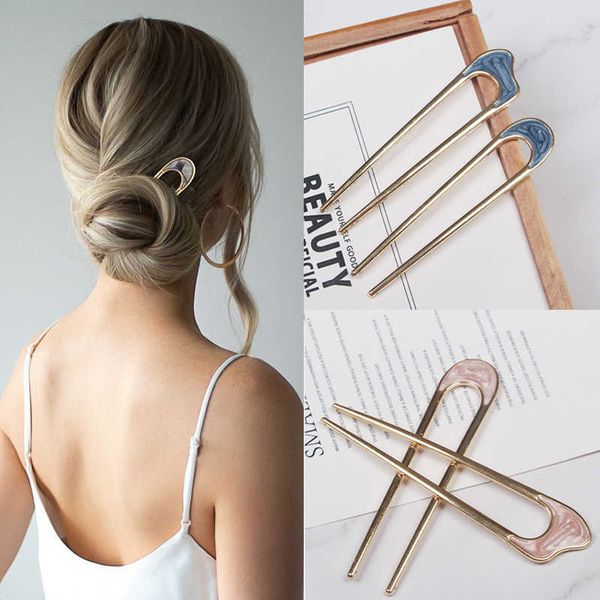 

hairpins new fashion metal alloy u shape hair stick for women hair clip gold color elegant shell enamel hairpin female hair plug headwear w0, Golden;silver