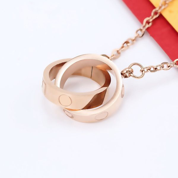 

love necklaces for women fashion jewelry classic design gold chain with diamond pendant double loop charms 316l titanium steel party wedding, Silver