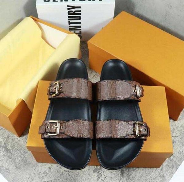 

luxury slippers slide 2 shoulder straps with adjustable leather flat slippers sandals effortless fashion gold buckle men and women summer sl, Black