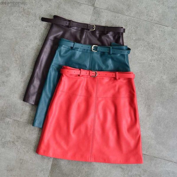 

genuine sheepskin leather skirt fashionable high waist thin a-line buttock wrapped short skirt new women's wear versatile y2k 0417, Black