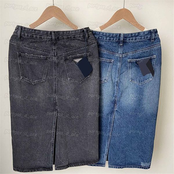 

designer women denim skirt back triangle badge midi jeans dress summer casual basic daily holiday skirts size 25 26 27 28 29 30, Black