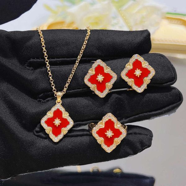 

Classic designer necklace jewelry buccellati Jewelry luxury brand Italian Court White Fritillaria Set Four-leaf clover Bracelet Red Agate Necklace Ring EarringsA, Red necklace 38+4cm