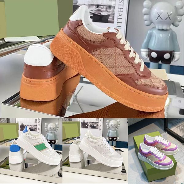 

designer casual shoes women g sneaker chunky shoe vintage sneakers brown leather trim platform trainers with box, Black