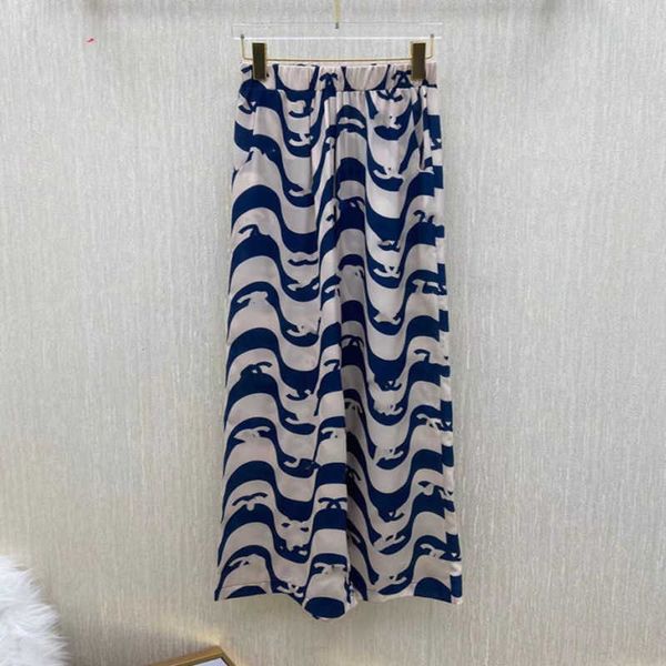 

gaoding xiaoxiang classic silk wave print elastic waist cool and breathable straight leg casual wide pants, Black;white