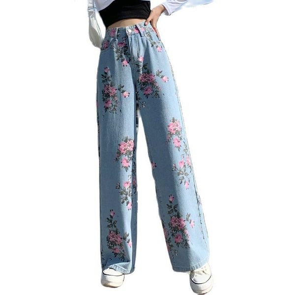 

jeans design sense rose jeans 2021 autumn new highwaist wideleg pants straight trousers fashion women's clothing, Blue