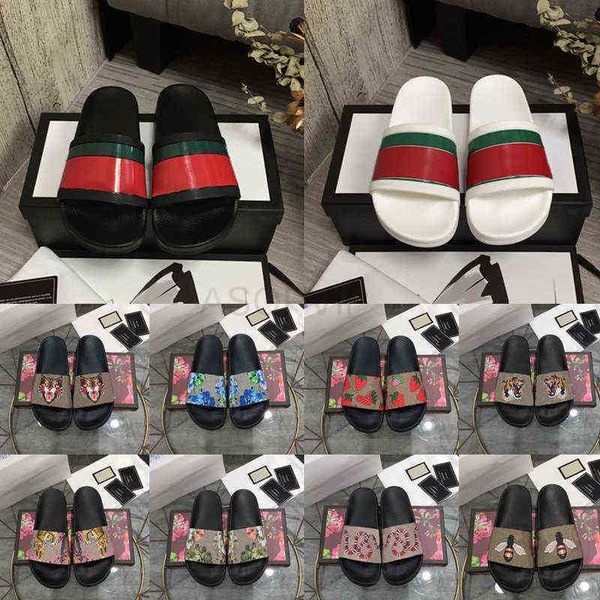 

2022 slippers designer men women slides with correct flower box dust bag card luxury brand shoes snake print slide leather rubber sandals