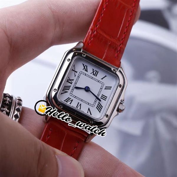 

27mm panthere wspn0006 lady watches white dial swiss quartz womens watch steel case red leather strap fashion hello w262b, Slivery;brown