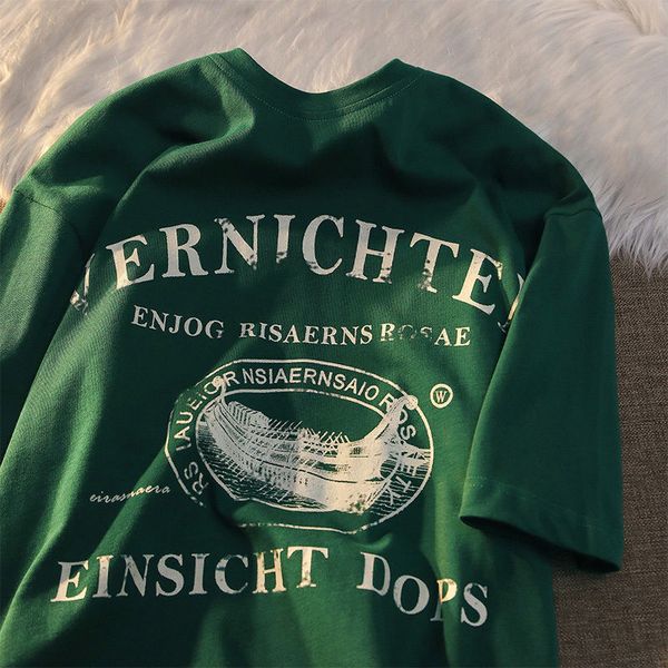 

women's tshirt american vintage creative ship print short sleeved tshirts men and women ins summer loose casual fashion couple dress 23, White