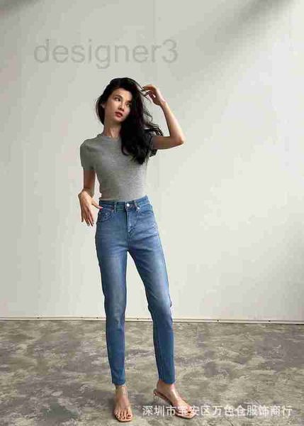 

women's jeans designer 2023 spring/summer new chic trouser hem silver letter printing waist denim feet pants trend scpy, Blue