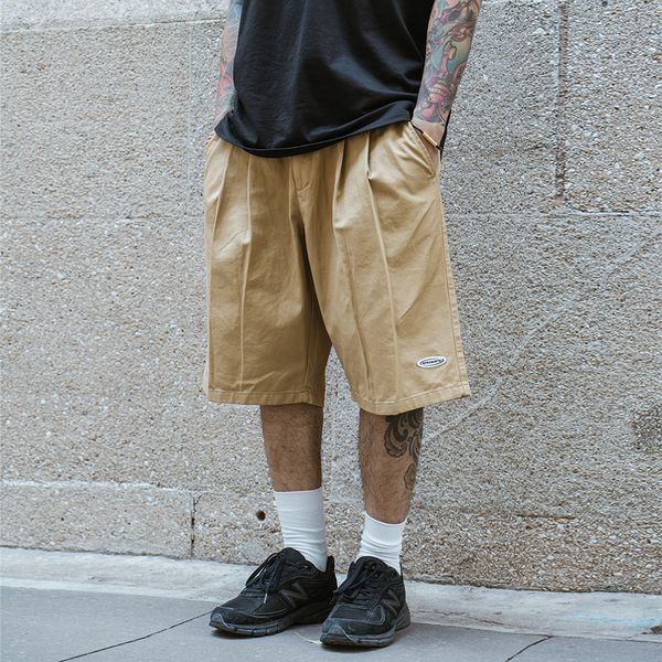 

men's shorts solid color pleated shorts mens summer knee-length shorts loose elastic waist casual half pants men 230417, White;black