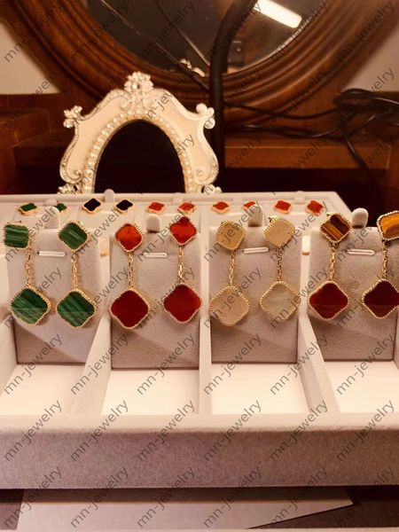 

double motif lucky four-leaf clover charm earrings for women. stylish luxury designer earrings. valentine's day wedding bridal gifts ar, Golden