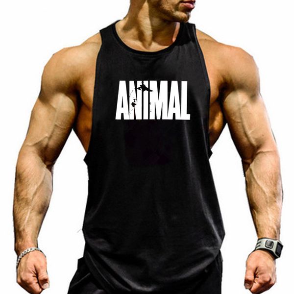 

mens tshirts cotton sleeveless shirt animal bodybuilding workout tank muscle fitness shirts male gym skull beast stringer vest 230418, White;black