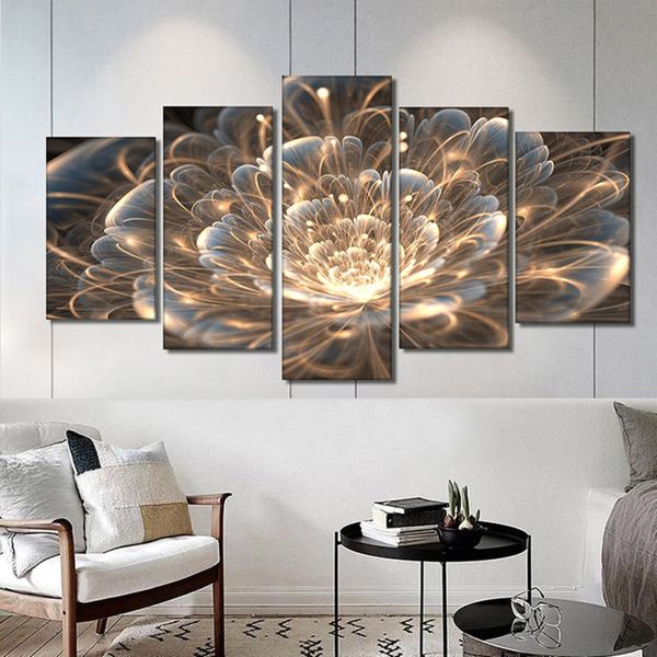 

5pcs set abstract transparent golded flowers canvas painting modern flower posters and prints wall art picture for home decor