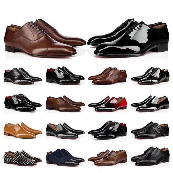 

mens dress shoes casual designers genuine patent leather rivets red shoe flat khaki men business party wedding oxfords size 39-47, Black
