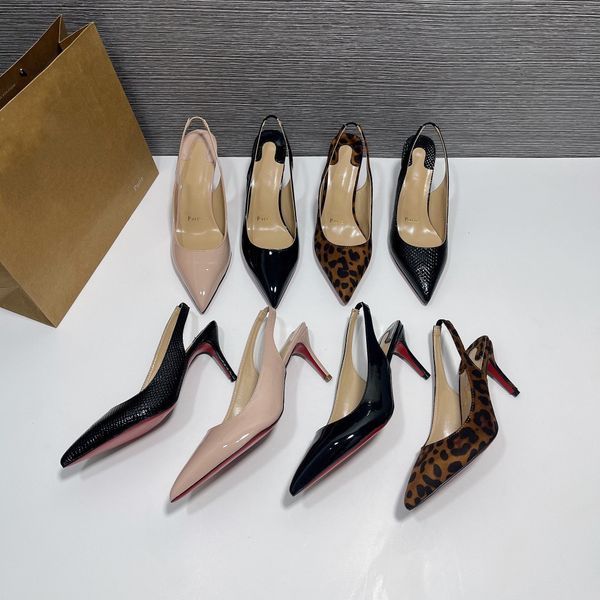 

dress shoes red high kate heels bottom luxury women's single tape female designer back dripper sandals pointed red toes sole 6 8cm 10cm, Black