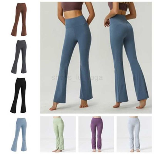 

lu yoga 2022 new align lu-07 women yoga pants solid color nude sports shaping waist tight flared fitness loose jogging sportswear womens nin