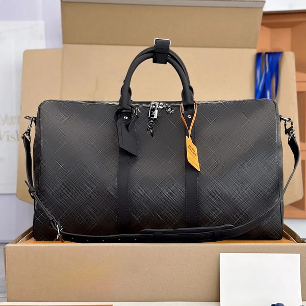 

Designer Duffle Classic 45CM 50CM Travel Lage for Men Real Leather Large Handbag Totes Shoulder Bags Mens Womens Large Capacity Travel Bag, Burgundy
