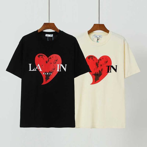 

designer luxury lanvins classic fashion qixi limited short sleeve t-shirt co branded kid star same love print loose couple men and women, Black;brown