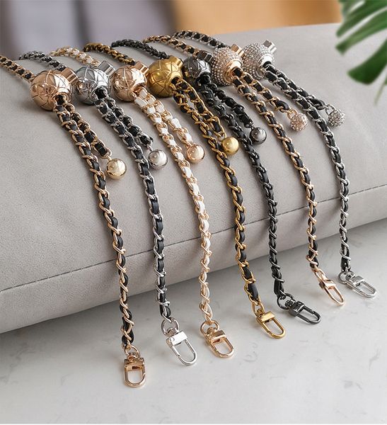 

bag parts accessories 120cm steel bag chain with pu leather - diy replacement 7mm shoulder crossbody metal bag chain strap with length adjus, Black