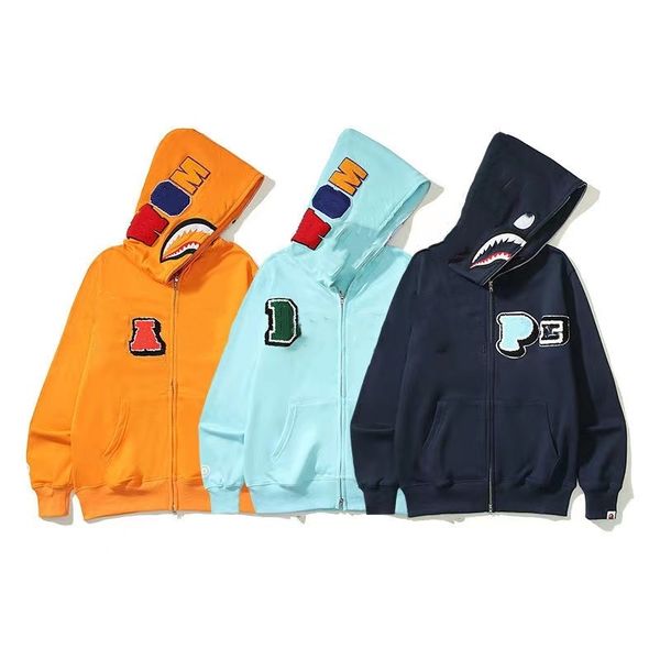

y2k hoodie designer sweater cute shark/bear style oversized letter print 2023 new arivval full zip up cam jacket hooded cardigan 10 colors w, Black
