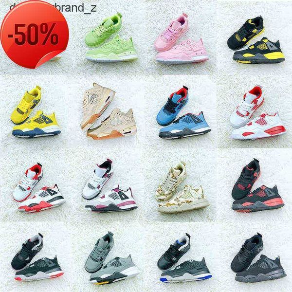 

jordns kids jumpman 4 4s pink iv designers basketball shoes outdoor sports sneaker sail muslin fire red white oreo cool grey pure money bred, Black