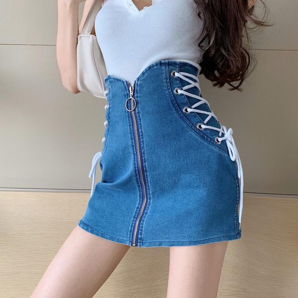 

dresses denim skirts women lace up high waist zipper mini skirts clubwear pencil skirt warp slim vintage designer streetwear x201, White;black