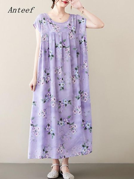 

dresses short sleeve oversized cotton vintage floral dresses for women casual loose long summer beach dress elegant clothing 2022, Black;gray
