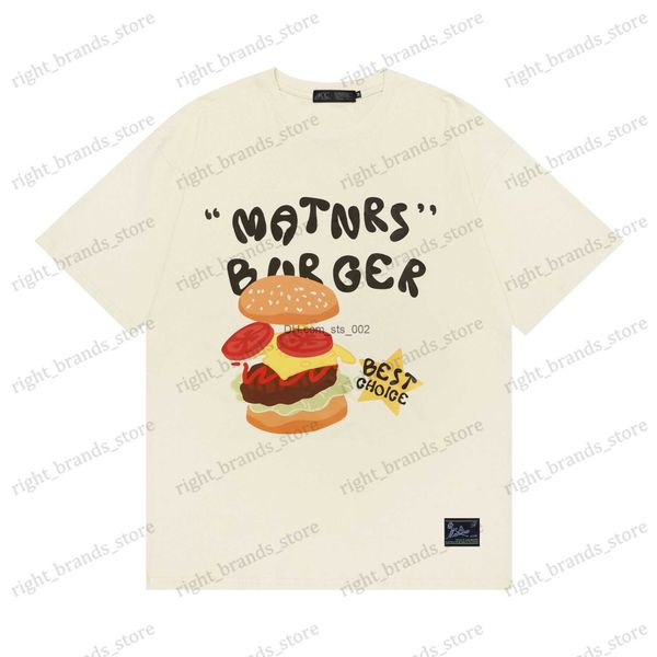 

men's t-shirts access 270g hamburger pattern trendy brand printed short sleeved for men and women loose fitting casual versatile couple, White;black