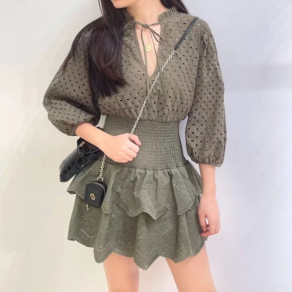 

casual dresses maje puff sleeve mini dress ruffled dress for women, Black;gray