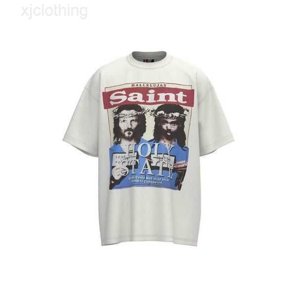 

men's t-shirts high saint michael wash old short sleeve fashion vintage print couple t-shirt men03b5 13mydl, White;black