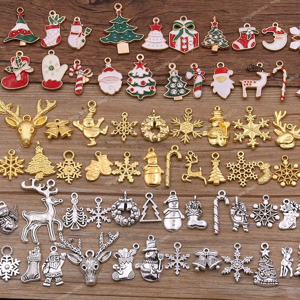 

random 20pcs 10- 40 style alloy metal christmas drop oil charms gold color pendant for diy bracelet necklace jewelry making fashion jewelryc, Silver
